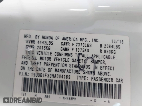 2017 Acura TLX with VIN 19UUB1F30HA004169, listed as a IAAI auction lot 42208065 with 132,854 mi miles and . Bid and sale history available at DreamBid. Image 9.
