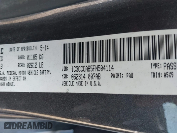 2015 Chrysler 200 Limited with VIN 1C3CCCAB5FN504114, listed as a IAAI auction lot 42689578 with 139,590 mi miles and . Bid and sale history available at DreamBid. Image 9.