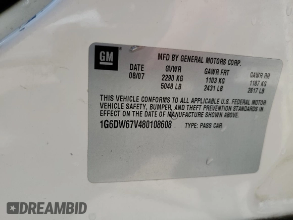 2008 Cadillac STS RWD w/1SB with VIN 1G6DW67V480108608, listed as a Copart auction lot 48494684 with Not Provided miles and Salvage Title. Bid and sale history available at carsss.com. Image 13.