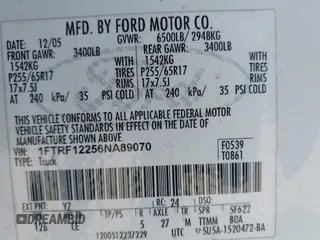 2006 Ford F-150 XL с VIN 1FTRF12256NA89070, выставлен на аукционе IAAI как лот 42548727 с пробегом 69 454 миль миль и . История ставок и продаж доступна на DreamBid. Изображение 9.