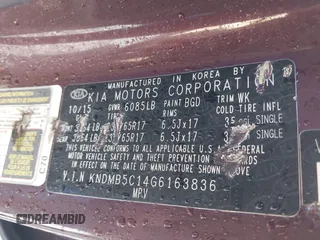 2016 Kia Sedona LX with VIN KNDMB5C14G6163836, listed as a IAAI auction lot 41578462 with 153,315 mi miles. Bid and sale history available at carsss.com. Image 9.