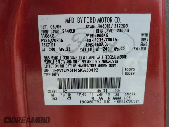 2006 Ford Escape with VIN 1FMYU95H46KA30492, listed as a Copart auction lot 86819544 with 206,171 mi miles and Clean title. Bid and sale history available at DreamBid. Image 13.