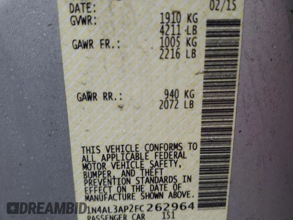 2015 Nissan Altima SV with VIN 1N4AL3AP2FC262964, listed as a Copart auction lot 51141065 with 84,526 mi miles and Salvage Title. Bid and sale history available at DreamBid. Image 12.