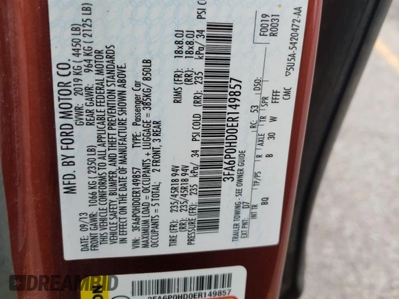 2014 Ford Fusion SE with VIN 3FA6P0HD0ER149857, listed as a Copart auction lot 80244834 with 148,370 mi miles and Non Repairable. Bid and sale history available at DreamBid. Image 12.
