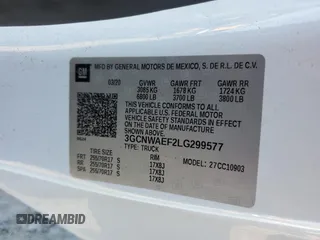 2020 Chevrolet Silverado 1500 Work Truck with VIN 3GCNWAEF2LG299577, listed as a Copart auction lot 43903285 with 139,782 mi miles and Salvage Title. Bid and sale history available at DreamBid. Image 13.