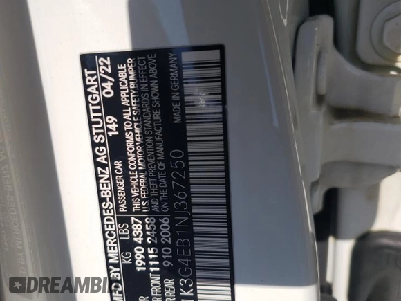 2022 Mercedes-Benz A 220 with VIN W1K3G4EB1NJ367250, listed as a Copart auction lot 42038325 with 54,510 mi miles and Salvage Title. Bid and sale history available at DreamBid. Image 14.