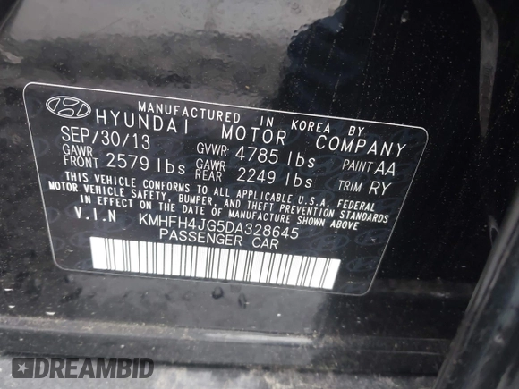 2013 Hyundai Azera z VIN KMHFH4JG5DA328645, wystawiony jako IAAI lot #42531226 z przebiegiem 82 403 mil mil oraz . Historia ofert i sprzedaży dostępna na DreamBid. Obrazek 9.
