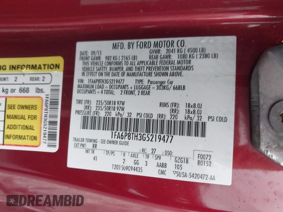 2016 Ford Mustang EcoBoost with VIN 1FA6P8TH3G5219477, listed as a IAAI auction lot 41791712 with 77,209 mi miles and . Bid and sale history available at carsss.com. Image 9.