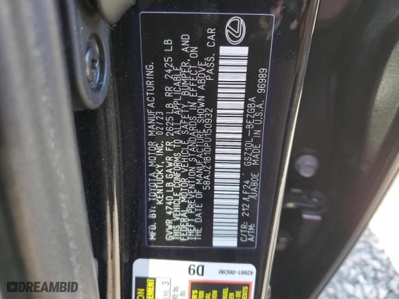 2023 Lexus ES with VIN 58AJZ1B10PU150932, listed as a Copart auction lot 48727295 with 30,891 mi miles and Salvage Title. Bid and sale history available at carsss.com. Image 14.
