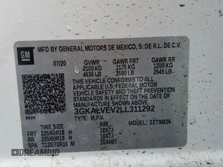 2020 GMC Terrain SLT with VIN 3GKALVEV2LL311292, listed as a Copart auction lot 57262385 with 76,642 mi miles and Salvage title. Bid and sale history available at DreamBid. Image 13.