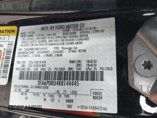 2019 Ford Fusion Hybrid Titanium with VIN 3FA6P0RU4KR144445, listed as a IAAI auction lot 42059840 with 90,617 mi miles. Bid and sale history available at carsss.com. Image 9.