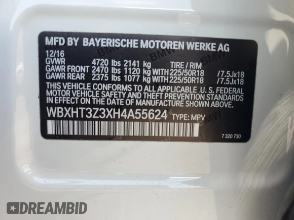 2017 BMW X1 xDrive28i with VIN WBXHT3Z3XH4A55624, listed as a Copart auction lot 59773545 with 140,251 mi miles and Salvage title. Bid and sale history available at DreamBid. Image 12.