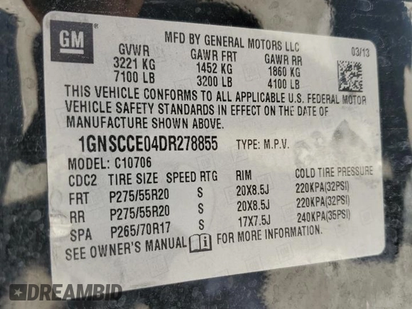 2013 Chevrolet Tahoe LTZ с VIN 1GNSCCE04DR278855, выставлен на аукционе Copart как лот 55980615 с пробегом 144 657 миль миль и Списание • Salvage title. История ставок и продаж доступна на DreamBid. Изображение 14.
