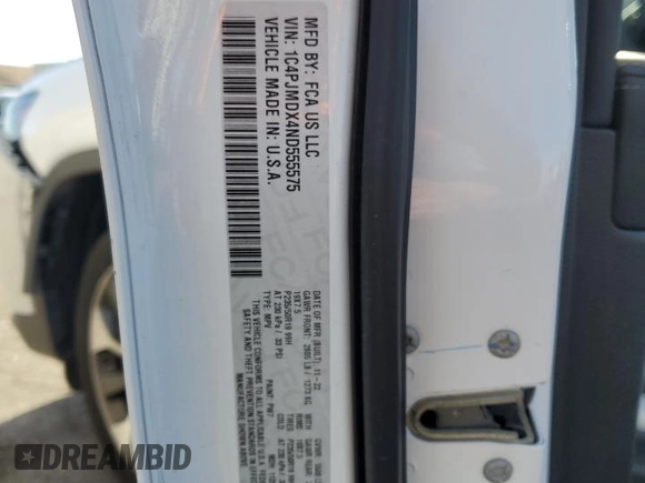 2022 Jeep Cherokee Limited with VIN 1C4PJMDX4ND555575, listed as a Copart auction lot 51074975 with 57,843 mi miles and Clean Title. Bid and sale history available at DreamBid. Image 14.