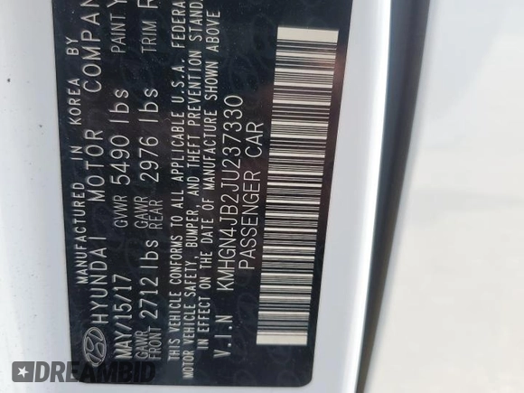 2018 Genesis G80 Sport with VIN KMHGN4JB2JU237330, listed as a Copart auction lot 58870695 with 61,417 mi miles and Salvage title. Bid and sale history available at DreamBid. Image 13.