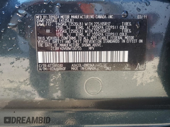 2011 Toyota RAV4 with VIN 2T3BF4DV6BW130755, listed as a Copart auction lot 49409775 with 170,671 mi miles and Salvage Title. Bid and sale history available at carsss.com. Image 12.