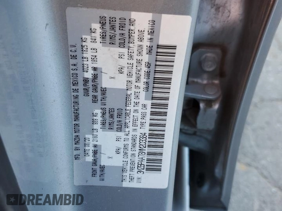 2021 Mazda 3 2.0 with VIN 3MZBPAA78MM203384, listed as a Copart auction lot 81601244 with 137,092 mi miles and Salvage Title. Bid and sale history available at DreamBid. Image 13.