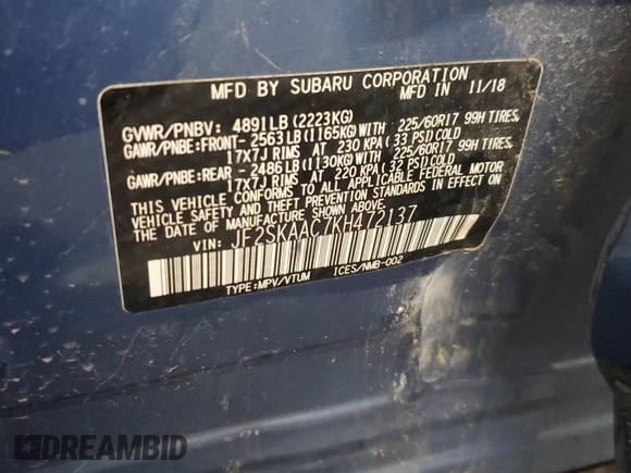 2019 Subaru Forester with VIN JF2SKAAC7KH472137, listed as a Copart auction lot 52991175 with 93,575 mi miles and Salvage Title. Bid and sale history available at carsss.com. Image 14.