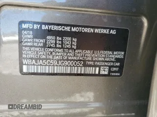 2018 BMW 5 Series 530i with VIN WBAJA5C59JG900052, listed as a Copart auction lot 47998295 with 38,134 mi miles and Salvage Title. Bid and sale history available at carsss.com. Image 14.