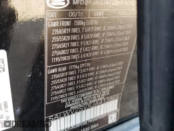 2018 Land Rover Range Rover Sport HSE Dynamic with VIN SALWV2SVXJA413869, listed as a Copart auction lot 46270283 with 80,027 mi miles and Salvage Title. Bid and sale history available at carsss.com. Image 13.