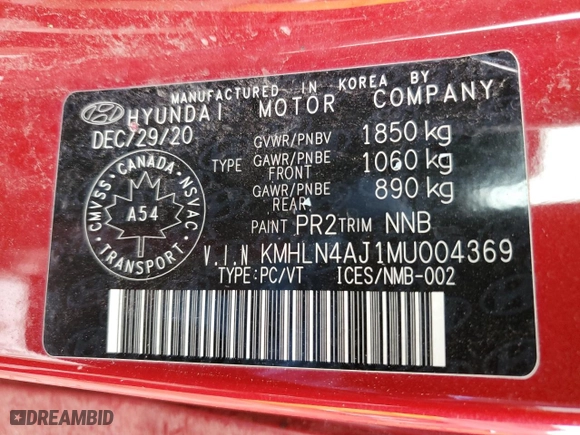 2021 Hyundai Elantra Hybrid Limited with VIN KMHLN4AJ1MU004369, listed as a Copart auction lot 46465605 with 0 mi miles and Salvage Title. Bid and sale history available at carsss.com. Image 13.