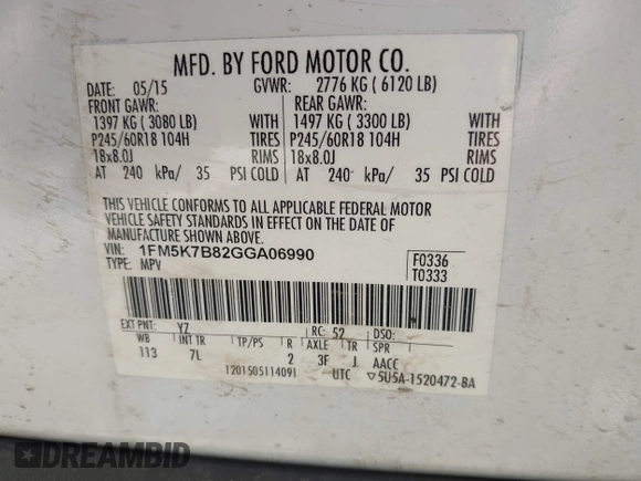 2016 Ford Explorer с VIN 1FM5K7B82GGA06990, выставлен на аукционе IAAI как лот 42720615 с пробегом 219 267 миль миль и . История ставок и продаж доступна на DreamBid. Изображение 9.