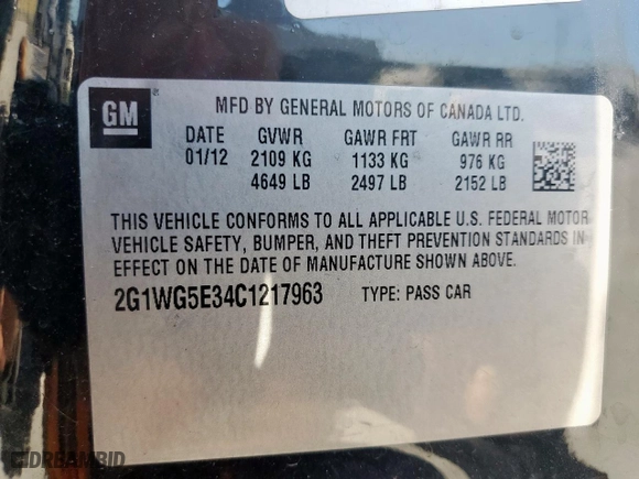 2012 Chevrolet Impala LT Fleet with VIN 2G1WG5E34C1217963, listed as a Copart auction lot 50369895 with NaN miles and Clean Title. Bid and sale history available at carsss.com. Image 12.