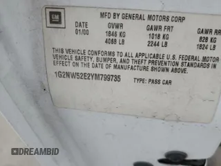 2000 Pontiac Grand Am GT with VIN 1G2NW52E2YM799735, listed as a Copart auction lot 51782455 with 181,850 mi miles and Salvage title. Bid and sale history available at DreamBid. Image 14.