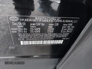 2021 Hyundai Santa Fe SE with VIN 5NMS1DAJ7MH311791, listed as a IAAI auction lot 40483862 with 1 mi miles. Bid and sale history available at carsss.com. Image 9.