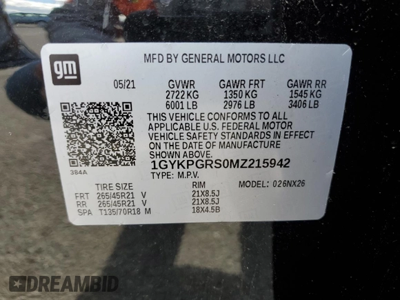 2021 Cadillac XT6 Sport z VIN 1GYKPGRS0MZ215942, wystawiony jako Copart lot #84830084 z przebiegiem 29 930 mil mil oraz Szkoda całkowita • Salvage title. Historia ofert i sprzedaży dostępna na DreamBid. Obrazek 15.
