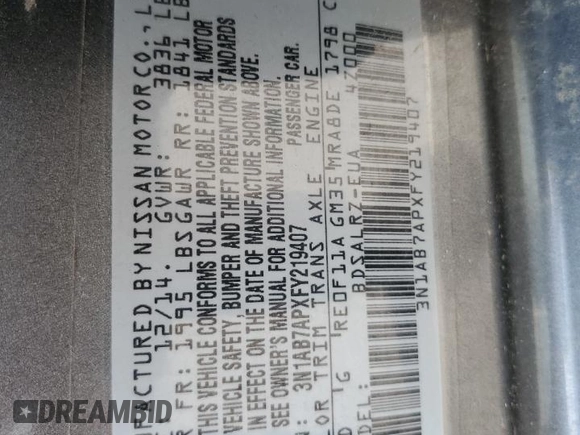 2015 Nissan Sentra SR with VIN 3N1AB7APXFY219407, listed as a Copart auction lot 53062035 with 111,671 mi miles and Salvage Title. Bid and sale history available at DreamBid. Image 13.