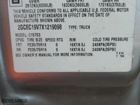 1999 Chevrolet Silverado 1500 LS with VIN 2GCEC19V7X1219098, listed as a Copart auction lot 76982314 with 290,080 mi miles and Salvage Title. Bid and sale history available at carsss.com. Image 12.