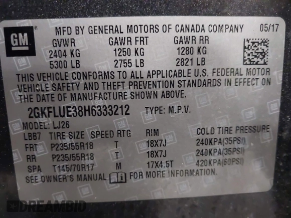 2017 GMC Terrain SLT with VIN 2GKFLUE38H6333212, listed as a IAAI auction lot 41843319 with 33,069 mi miles. Bid and sale history available at carsss.com. Image 9.