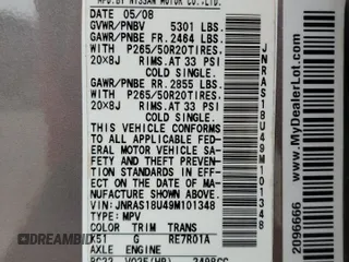 2009 Infiniti FX z VIN JNRAS18U49M101348, wystawiony jako Copart lot #48362425 z przebiegiem 183 928 mil mil oraz Szkoda całkowita • Salvage title. Historia ofert i sprzedaży dostępna na DreamBid. Obrazek 13.