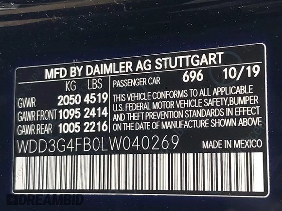 2020 Mercedes-Benz A 220 z VIN WDD3G4FB0LW040269, wystawiony jako IAAI lot #41903633 z przebiegiem 97 314 mil mil oraz . Historia ofert i sprzedaży dostępna na DreamBid. Obrazek 9.