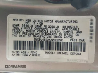 2010 Toyota Corolla z VIN 1NXBU4EE3AZ298252, wystawiony jako IAAI lot #42024838 z przebiegiem 260 162 mil mil oraz . Historia ofert i sprzedaży dostępna na DreamBid. Obrazek 9.