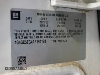 2010 Buick LaCrosse CXL with VIN 1G4GC5EG4AF194180, listed as a Copart auction lot 59618645 with 104,195 mi miles and Salvage title. Bid and sale history available at DreamBid. Image 12.