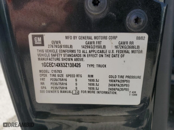 2003 Chevrolet Silverado 1500 with VIN 1GCEC14X63Z138426, listed as a Copart auction lot 50526655 with 271,403 mi miles and Salvage Title. Bid and sale history available at carsss.com. Image 13.
