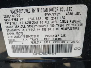 2021 Infiniti Q50 Pure with VIN JN1EV7AP9MM702072, listed as a IAAI auction lot 42232189 with 93,550 mi miles and . Bid and sale history available at DreamBid. Image 9.