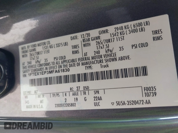 2021 Ford F-150 XL с VIN 1FTEX1EP3MFA61830, выставлен на аукционе IAAI как лот 41703835 с пробегом 66 024 миль миль и . История ставок и продаж доступна на DreamBid. Изображение 9.