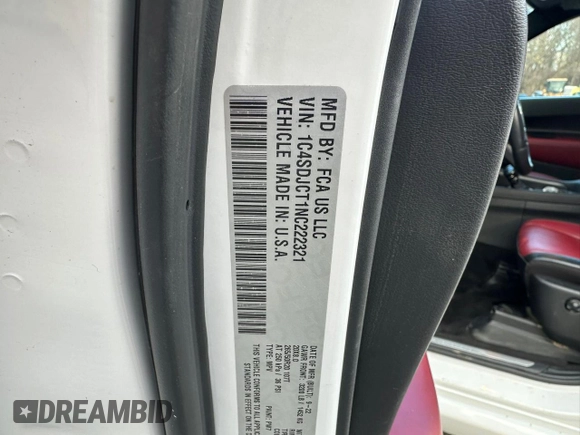 2022 Dodge Durango R/T Plus с VIN 1C4SDJCT1NC222321, выставлен на аукционе Copart как лот 83369034 с пробегом Не указан миль и На запчасти • Non repairable. История ставок и продаж доступна на DreamBid. Изображение 10.