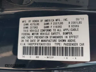 2012 Honda Accord EX-L z VIN 1HGCP3F87CA001055, wystawiony jako IAAI lot #42360558 z przebiegiem 248 230 mil mil oraz . Historia ofert i sprzedaży dostępna na DreamBid. Obrazek 9.