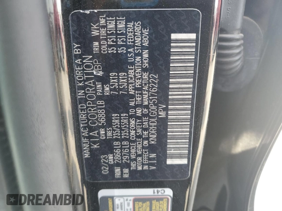 2023 Kia Sorento EX z VIN KNDRHDLG0P5176222, wystawiony jako Copart lot #54409485 z przebiegiem 37 138 mil mil oraz Szkody całkowita. Historia ofert i sprzedaży dostępna na DreamBid. Obrazek 13.