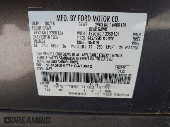 2017 Ford Police Interceptor Utility z VIN 1FM5K8AT7HGA70942, wystawiony jako IAAI lot #41491918 z przebiegiem 38 208 mil mil oraz . Historia ofert i sprzedaży dostępna na DreamBid. Obrazek 9.