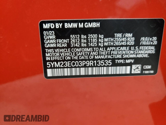 2023 BMW X4 M z VIN 5YM23EC03P9R13535, wystawiony jako Copart lot #54141864 z przebiegiem 7 779 mil mil oraz Szkoda całkowita • Salvage title. Historia ofert i sprzedaży dostępna na DreamBid. Obrazek 16.
