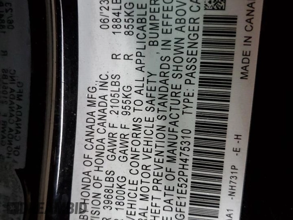 2023 Honda Civic Si z VIN 2HGFE1E52PH475310, wystawiony jako Copart lot #51046365 z przebiegiem 15 035 mil mil oraz Szkoda całkowita • Salvage title. Historia ofert i sprzedaży dostępna na DreamBid. Obrazek 13.