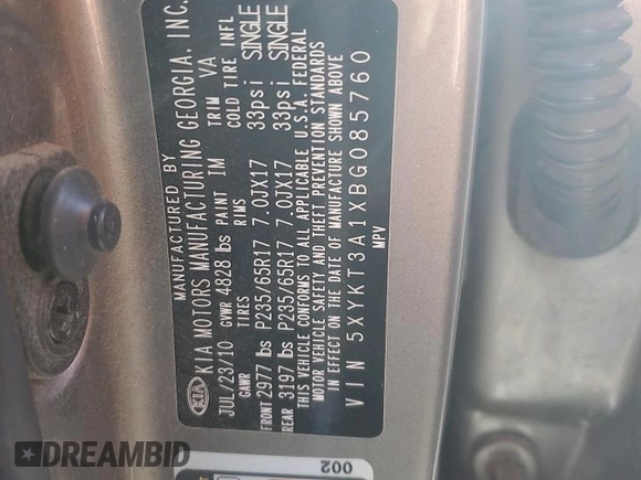2011 Kia Sorento LX with VIN 5XYKT3A1XBG085760, listed as a Copart auction lot 88143855 with Not Provided miles and Salvage Title. Bid and sale history available at DreamBid. Image 15.