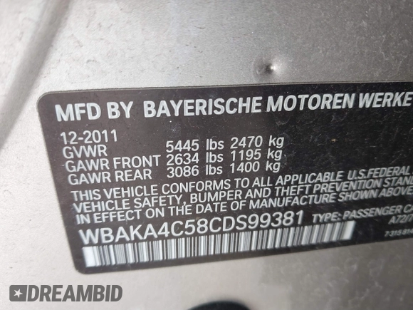 2012 BMW 7 Series 740i with VIN WBAKA4C58CDS99381, listed as a IAAI auction lot 41655715 with 112,731 mi miles and . Bid and sale history available at DreamBid. Image 9.