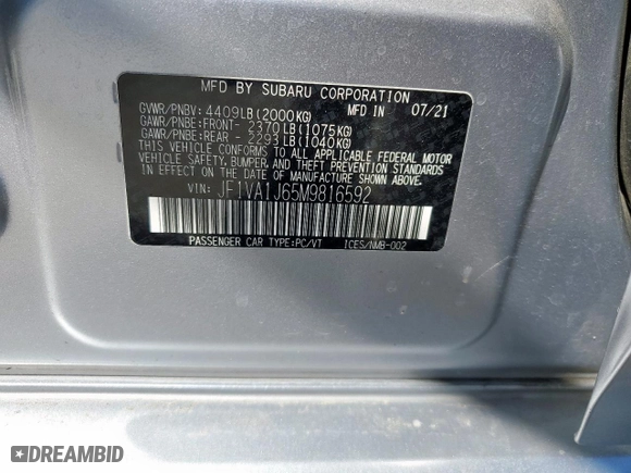 2021 Subaru WRX Limited with VIN JF1VA1J65M9816592, listed as a Copart auction lot 47558845 with 0 mi miles and Salvage Title. Bid and sale history available at carsss.com. Image 12.