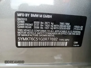 2016 BMW X5 M z VIN 5YMKT6C51G0R77692, wystawiony jako Copart lot #81979013 z przebiegiem 56 774 mil mil oraz . Historia ofert i sprzedaży dostępna na DreamBid. Obrazek 13.
